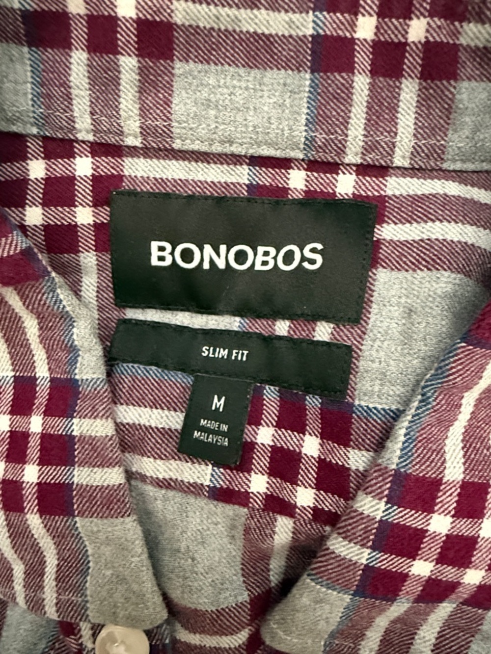 3/$10 Bonobos Plaid Button-Down Slim Fit Shirt in Burgundy and Gray - Picture 3 of 8